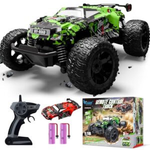 Fjärrstyrd bil, monstertruck, fjärrstyrd från 3 4 6 8 år, 1:18 2,4 Ghz RC bil med dubbelskal, ljus och 2 batteri, fjärrstyrd monstertruck leksak, bil för barn, pojkar, flickor