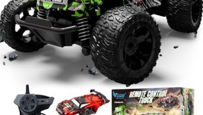 Fjärrstyrd bil, monstertruck, fjärrstyrd från 3 4 6 8 år, 1:18 2,4 Ghz RC bil med dubbelskal, ljus och 2 batteri, fjärrstyrd monstertruck leksak, bil för barn, pojkar, flickor