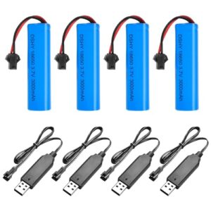 Bästa batteriet för radiostyrd bil – Tips och rekommendationer IXYHKB 4 st 3,7 V Litium RC Batteri, 3,7 V 1800 mAh Lipo-batteri, uppladdningsbart Lipo med USB-laddningskabel och SM 2P-batterikontakt, Lipo batteri 18650 för RC-bil, RC-fartyg, lastbil RC