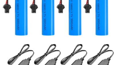 IXYHKB 4 st 3,7 V Litium RC Batteri, 3,7 V 1800 mAh Lipo-batteri, uppladdningsbart Lipo med USB-laddningskabel och SM 2P-batterikontakt, Lipo batteri 18650 för RC-bil, RC-fartyg, lastbil RC