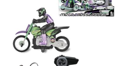 Lexibook, Crosslander®, Radiostyrd offroad-motorcykel, upp till 12 km/h, perfekt balans, ljuseffekter, galna sladdar, snabb acceleration, ergonomisk fjärrkontroll, uppladdningsbar, RC18