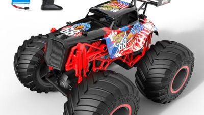 tech rc monstertruck, fjärrstyrd bil, off-road, skala 1:14, 2 batterier, lång körtid på över 50 min., radiostyrd bil, buggy, terrängbil, 2,4 GHz, 15 km/h, leksak för pojkar, flickor och barn, present – örn